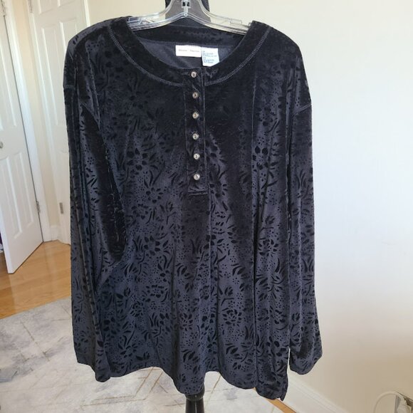 Y2K Velvet Floral Tunic 3X Jaclyn Smith Goth Romantic Top Made in USA - Picture 2 of 8